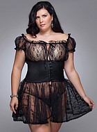 Floral print lace babydoll with lycra waistband, plus size